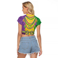 Mardi Gras Raglan Cropped T Shirt Beadeds Necklace With Fleur De Lis - Wonder Print Shop