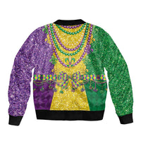 Mardi Gras Sleeve Zip Bomber Jacket Beadeds Necklace With Fleur De Lis - Wonder Print Shop