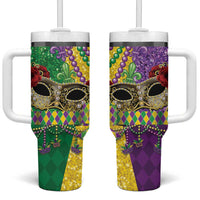 Mardi Gras Tumbler With Handle Beadeds Necklace With Fleur De Lis - Wonder Print Shop