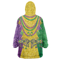 Mardi Gras Wearable Blanket Hoodie Beadeds Necklace With Fleur De Lis - Wonder Print Shop