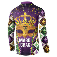 King Mask Mardi Gras Button Sweatshirt Let's Party Beadeds With Fleur De Lis - Wonder Print Shop