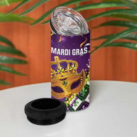 King Mask Mardi Gras 4 in 1 Can Cooler Tumbler Let's Party Beadeds With Fleur De Lis - Wonder Print Shop