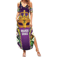 King Mask Mardi Gras Family Matching Summer Maxi Dress and Hawaiian Shirt Let's Party Beadeds With Fleur De Lis - Wonder Print Shop
