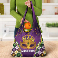 King Mask Mardi Gras Grocery Bag Let's Party Beadeds With Fleur De Lis