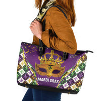 King Mask Mardi Gras Leather Tote Bag Let's Party Beadeds With Fleur De Lis - Wonder Print Shop