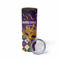 King Mask Mardi Gras Skinny Tumbler Let's Party Beadeds With Fleur De Lis - Wonder Print Shop
