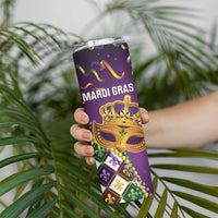 King Mask Mardi Gras Skinny Tumbler Let's Party Beadeds With Fleur De Lis - Wonder Print Shop