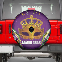 King Mask Mardi Gras Spare Tire Cover Let's Party Beadeds With Fleur De Lis - Wonder Print Shop
