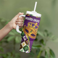 King Mask Mardi Gras Tumbler With Handle Let's Party Beadeds With Fleur De Lis - Wonder Print Shop