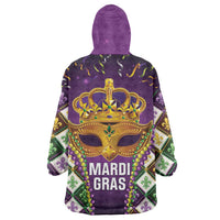 King Mask Mardi Gras Wearable Blanket Hoodie Let's Party Beadeds With Fleur De Lis - Wonder Print Shop