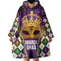 King Mask Mardi Gras Wearable Blanket Hoodie Let's Party Beadeds With Fleur De Lis - Wonder Print Shop