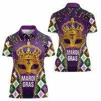 King Mask Mardi Gras Women Polo Shirt Let's Party Beadeds With Fleur De Lis - Wonder Print Shop