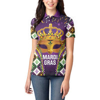 King Mask Mardi Gras Women Polo Shirt Let's Party Beadeds With Fleur De Lis - Wonder Print Shop