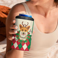 Wales Corgi Christmas 4 in 1 Can Cooler Tumbler Seamless Cute Dog Argyle Pattern - Wonder Print Shop