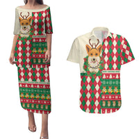 Wales Corgi Christmas Couples Matching Puletasi and Hawaiian Shirt Seamless Cute Dog Argyle Pattern - Wonder Print Shop