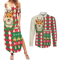 Wales Corgi Christmas Couples Matching Summer Maxi Dress and Long Sleeve Button Shirt Seamless Cute Dog Argyle Pattern - Wonder Print Shop