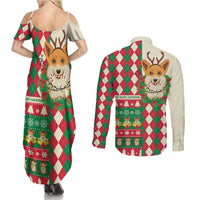 Wales Corgi Christmas Couples Matching Summer Maxi Dress and Long Sleeve Button Shirt Seamless Cute Dog Argyle Pattern - Wonder Print Shop