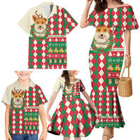 Wales Corgi Christmas Family Matching Mermaid Dress and Hawaiian Shirt Seamless Cute Dog Argyle Pattern - Wonder Print Shop