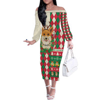 Wales Corgi Christmas Family Matching Off The Shoulder Long Sleeve Dress and Hawaiian Shirt Seamless Cute Dog Argyle Pattern - Wonder Print Shop