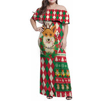Wales Corgi Christmas Family Matching Off Shoulder Maxi Dress and Hawaiian Shirt Seamless Cute Dog Argyle Pattern - Wonder Print Shop