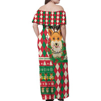 Wales Corgi Christmas Family Matching Off Shoulder Maxi Dress and Hawaiian Shirt Seamless Cute Dog Argyle Pattern - Wonder Print Shop