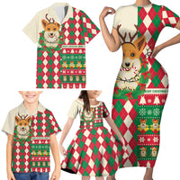 Wales Corgi Christmas Family Matching Short Sleeve Bodycon Dress and Hawaiian Shirt Seamless Cute Dog Argyle Pattern - Wonder Print Shop