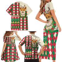 Wales Corgi Christmas Family Matching Short Sleeve Bodycon Dress and Hawaiian Shirt Seamless Cute Dog Argyle Pattern - Wonder Print Shop