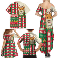 Wales Corgi Christmas Family Matching Summer Maxi Dress and Hawaiian Shirt Seamless Cute Dog Argyle Pattern - Wonder Print Shop