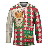 Wales Corgi Christmas Hockey Jersey Seamless Cute Dog Argyle Pattern - Wonder Print Shop