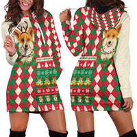Wales Corgi Christmas Hoodie Dress Seamless Cute Dog Argyle Pattern - Wonder Print Shop