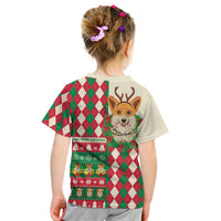 Wales Corgi Christmas Kid T Shirt Seamless Cute Dog Argyle Pattern - Wonder Print Shop