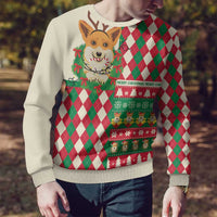 Wales Corgi Christmas Ugly Christmas Sweater Seamless Cute Dog Argyle Pattern - Wonder Print Shop