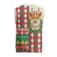 Wales Corgi Christmas Knitted V-Neck Vest Seamless Cute Dog Argyle Pattern - Wonder Print Shop