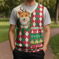 Wales Corgi Christmas Knitted V-Neck Vest Seamless Cute Dog Argyle Pattern - Wonder Print Shop