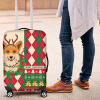 Wales Corgi Christmas Luggage Cover Seamless Cute Dog Argyle Pattern - Wonder Print Shop