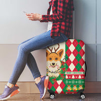 Wales Corgi Christmas Luggage Cover Seamless Cute Dog Argyle Pattern - Wonder Print Shop