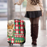 Wales Corgi Christmas Luggage Cover Seamless Cute Dog Argyle Pattern - Wonder Print Shop