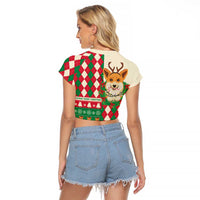 Wales Corgi Christmas Raglan Cropped T Shirt Seamless Cute Dog Argyle Pattern - Wonder Print Shop