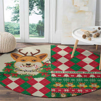 Wales Corgi Christmas Round Carpet Seamless Cute Dog Argyle Pattern - Wonder Print Shop