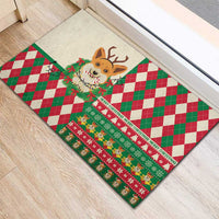 Wales Corgi Christmas Rubber Doormat Seamless Cute Dog Argyle Pattern - Wonder Print Shop