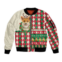 Wales Corgi Christmas Sleeve Zip Bomber Jacket Seamless Cute Dog Argyle Pattern - Wonder Print Shop