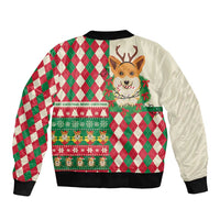 Wales Corgi Christmas Sleeve Zip Bomber Jacket Seamless Cute Dog Argyle Pattern - Wonder Print Shop