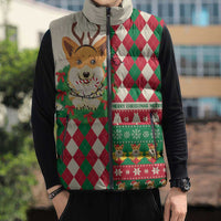 Wales Corgi Christmas Sleeveless Puffer Jacket Seamless Cute Dog Argyle Pattern - Wonder Print Shop