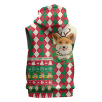 Wales Corgi Christmas Sleeveless Zip Hoodie Seamless Cute Dog Argyle Pattern - Wonder Print Shop