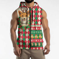 Wales Corgi Christmas Sleeveless Zip Hoodie Seamless Cute Dog Argyle Pattern - Wonder Print Shop