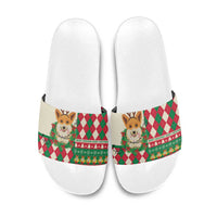 Wales Corgi Christmas Slide Sandals Seamless Cute Dog Argyle Pattern - Wonder Print Shop