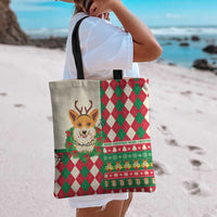 Wales Corgi Christmas Tote Bag Seamless Cute Dog Argyle Pattern - Wonder Print Shop