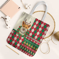 Wales Corgi Christmas Tote Bag Seamless Cute Dog Argyle Pattern - Wonder Print Shop