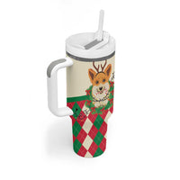 Wales Corgi Christmas Tumbler With Handle Seamless Cute Dog Argyle Pattern - Wonder Print Shop