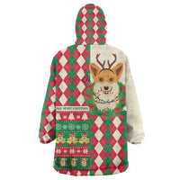 Wales Corgi Christmas Wearable Blanket Hoodie Seamless Cute Dog Argyle Pattern - Wonder Print Shop